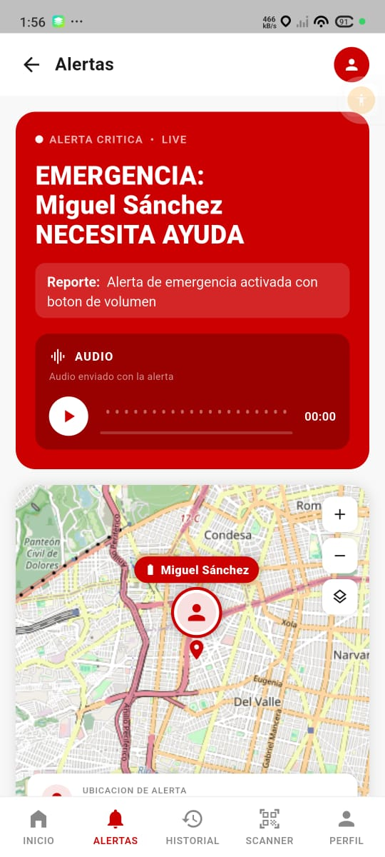 Pantalla de alerta de emergencia en Ve'eTnu'u